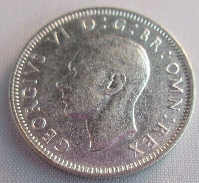 1946 KING GEORGE VI BARE HEAD .500 SILVER aUNC ONE SHILLING COIN & CLEAR FLIP S2