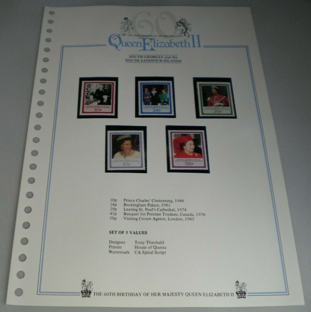 QUEEN ELIZABETH II 60TH BIRTHDAY OF HER MAJESTY SOUTH GEORGIA & S/ISL STAMPS MNH