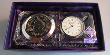 Load image into Gallery viewer, EDINBURGH CRYSTAL CLOCK WITH QUEEN ELIZABETH THE QUEEN MOTHER CROWN COIN
