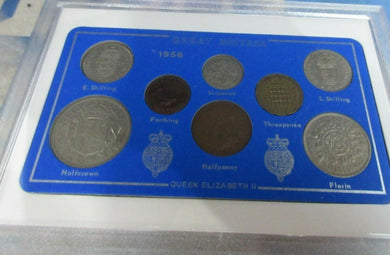 UK 1956 QUEEN ELIZABETH II 8 COIN SET IN CLEAR CASE ROYAL MINT BOOK OPTIONAL