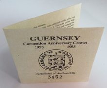 Load image into Gallery viewer, 1993 CORONATION ANNIVERSARY SILVER PROOF GUERNSEY £2 CROWN COIN BOX &amp; COA
