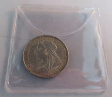 Load image into Gallery viewer, 1897 QUEEN VICTORIA VEILED HEAD SILVER ONE SHILLING COIN IN CLEAR FLIP
