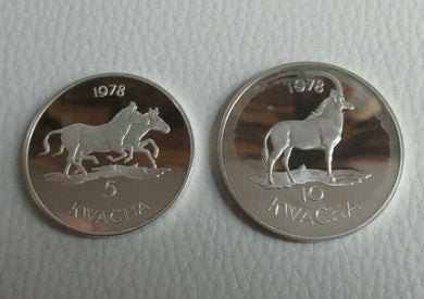 MALAWI CONSERVATION 1978 ROYAL MINT SILVER PROOF 5 & 10 KWATCHA