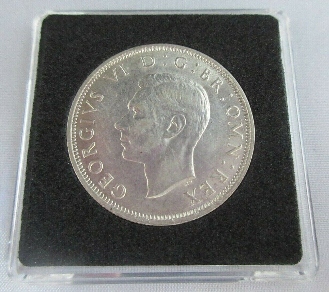 1945 GEORGE VI BARE HEAD COINAGE HALF 1/2 CROWN UNC IN QUADRANT CAPSULE