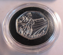 Load image into Gallery viewer, 2011 OLYMPIC CYCLING QUEEN ELIZABETH II UK SILVER BU 50p FIFTY PENCE BOX &amp; COA
