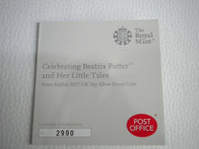 Load image into Gallery viewer, BEATRIX POTTER PETER RABBIT 2017 COLOURIZED SILVER PROOF ROYAL MINT 50p BOX&amp;COA
