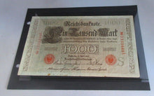 Load image into Gallery viewer, 1910 GERMAN 1000 MARK BANK NOTE WITH CLEAR FRONTED NOTE HOLDER
