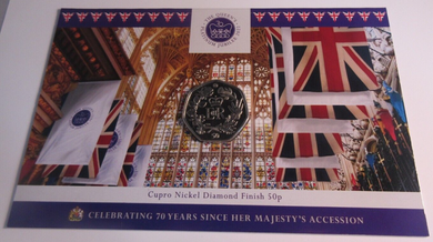 2022 CELEBRATING 70 YEARS SINCE HM ACCESSION DIAMOND FINISHB ANTARCTIC 50P PACK