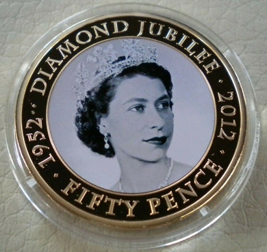 2011 QUEEN ELIZABETH II DIAMOND JUBILEE 1952-2012 50P CROWN COIN WITHIN CAPSULE