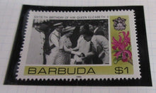 Load image into Gallery viewer, 1986 QUEEN ELIZABETH II 60TH BIRTHDAY BARBUDA MINISHEET + STAMPS &amp; ALBUM SHEET
