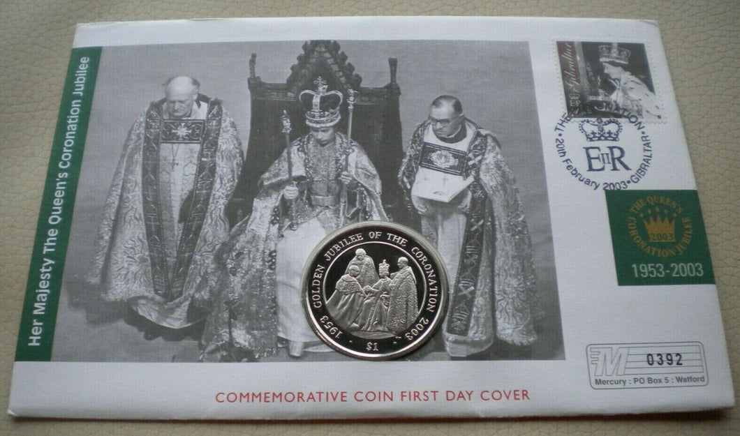 1953-2003 THE QUEEN'S CORONATION JUBILEE  ONE DOLLAR FIRST DAY COIN COVER PNC