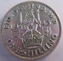 Load image into Gallery viewer, 1943 KING GEORGE VI BARE HEAD .500 SILVER aUNC ONE SHILLING COIN &amp; CLEAR FLIP S1
