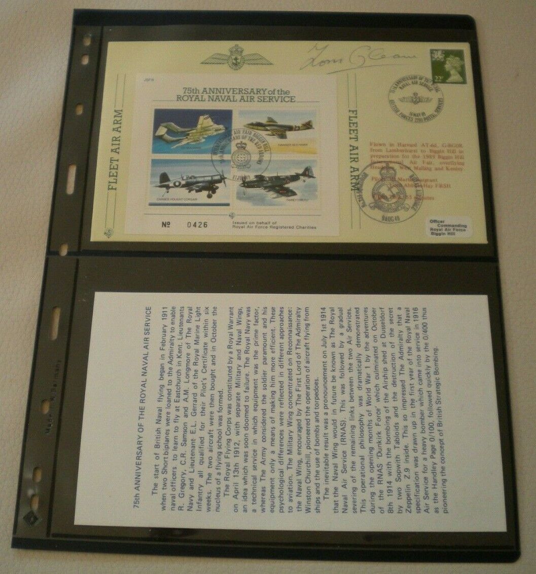 1989 75TH ANNIV ROYAL NAVEL AIR SERVICE G/C TOM GLEAVE SIGNED FLOWN STAMP COVER