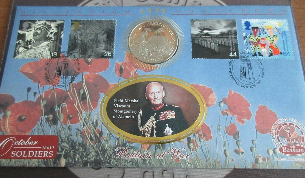 1999 ISLE OF MAN WW1 ARMISTICE 1 CROWN FM B.MONTGOMERY BENHAM SILK PNC + COA