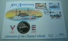 Load image into Gallery viewer, 1945-1995 50th ANNIVERS LIBERATION OF THE CHANNEL ISLANDS BUNC £2 CROWN COIN PNC
