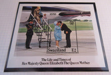 Load image into Gallery viewer, 1985 HMQE QUEEN MOTHER 85th ANNIV COLLECTION SWAZILAND STAMPS ALBUM SHEET
