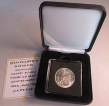 Load image into Gallery viewer, 1966 BAHAMAS BLUE MARLIN QUEEN ELIZABETH II 50 CENTS .800 SILVER 29MM COIN BOXED
