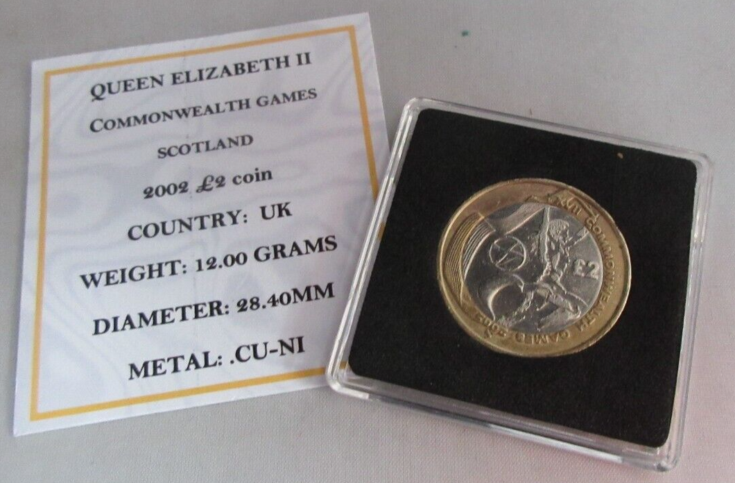 2002 COMMONWEALTH GAMES SCOTLAND QEII £2 TWO POUND COIN VF QUAD CAPSULE & COA