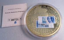 Load image into Gallery viewer, 2015 GERMAN BANKNOTE IMPRESSIONS 70MM MEDALLION GOLD PLATED PROOF CAPSULE &amp; COA
