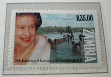 Load image into Gallery viewer, 1952-1992 QEII 40TH ANNIVERSARY OF THE ACCESSION - 5 X ZAMBIA MNH STAMPS/INFO
