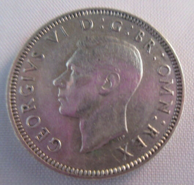 1943 KING GEORGE VI BARE HEAD .500 SILVER aUNC ONE SHILLING COIN & CLEAR FLIP S1