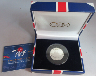 TOKYO 2020 SUMMER OLYMPIC ROWING SILVER PROOF FIFTY PENCE 50P 2021 BOX & COA