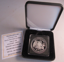 Load image into Gallery viewer, 1999 TRADE DOLLAR MACAU RETURNS TO CHINA YOT RABBIT FANTASY COIN WITH BOX &amp; COA
