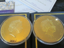 Load image into Gallery viewer, COOK ISLANDS 2012 &amp;2013 $5 DIAMOND JUBILEE 65mm GOLD PLATED COINS BOX/COA
