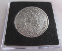 Load image into Gallery viewer, 1939 GEORGE VI BARE HEAD HALF CROWN .500 F+ IN QUADRANT CAPSULE
