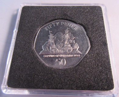 1704 CAPTURE OF GIBRALTAR EF 2008 GIBRALTAR 50P FIFTY PENCE COIN IN QUAD CAPSULE