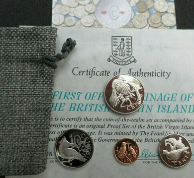 1975 BRITISH VIRGIN ISLANDS NATIVE BIRDS PROOF 4 COIN SET IN MONEY POUCH