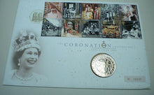 Load image into Gallery viewer, 1953-2003 HER MAJESTY THE QUEEN&#39;S CORONATION ANNIVER BUNC £5 COIN COVER PNC
