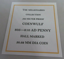 Load image into Gallery viewer, THE MILLIONAIRES COLLECTION COENWULF AD PENNY H-MARKED SILVER PROOF BOX/COA
