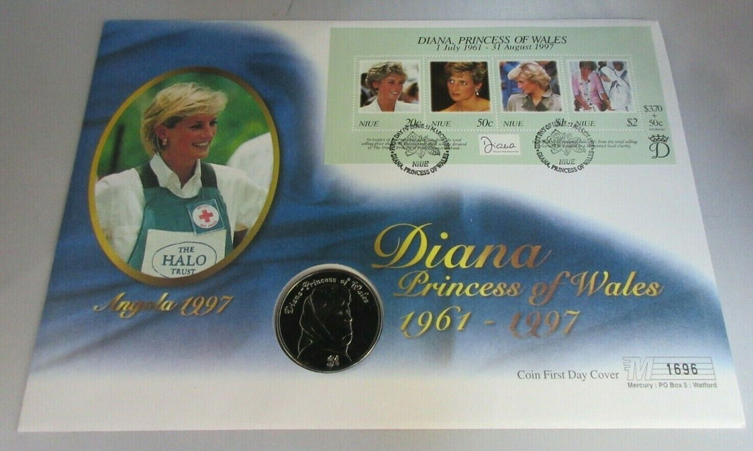 DIANA PRINCESS OF WALES 1961-1997 BUNC NIUE 1998 ONE DOLLAR COIN COVER PNC