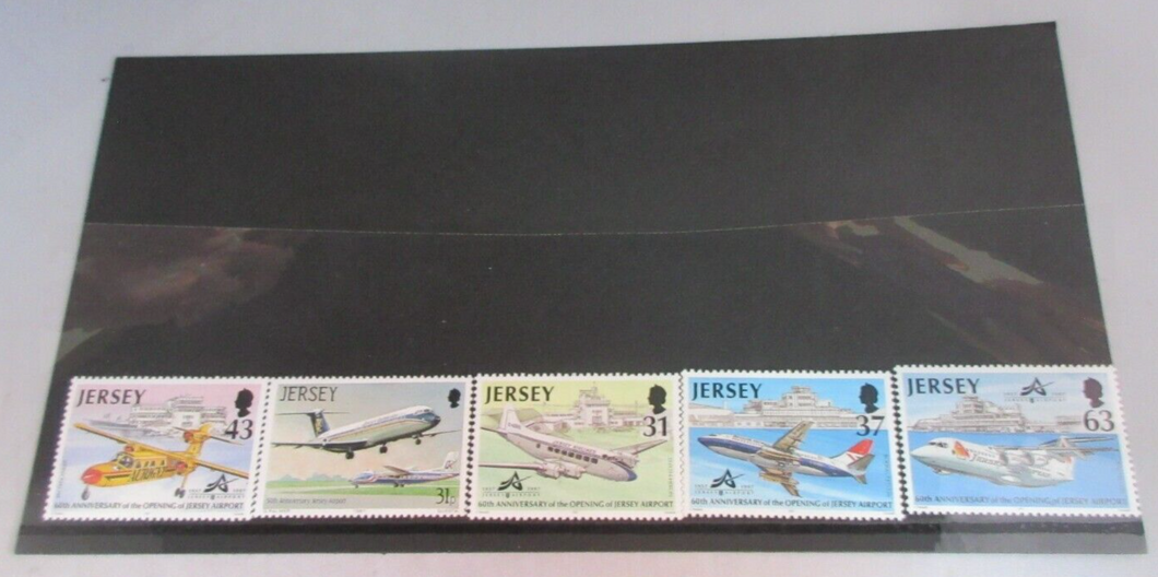 50TH & 60th ANNIVERSARY OF JERSEY AIRPORT 5 X STAMPS MNH WITH STAMP HOLDER