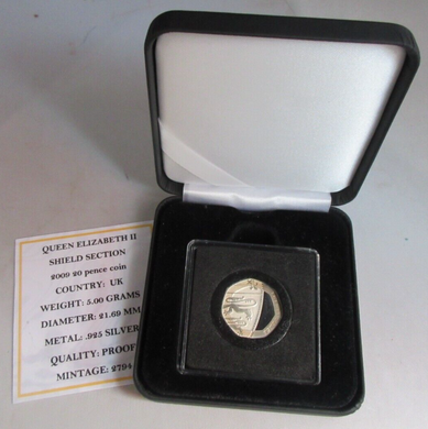 2009 QEII SHIELD SECTION SILVER PROOF TWENTY PENCE 20P COIN BOX & COA