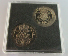 Load image into Gallery viewer, UK 1982 ROYAL MINT PAIR OF 1982 20P TWENTY PENCE PROOF &amp; BUNC COINS - boxed/coa
