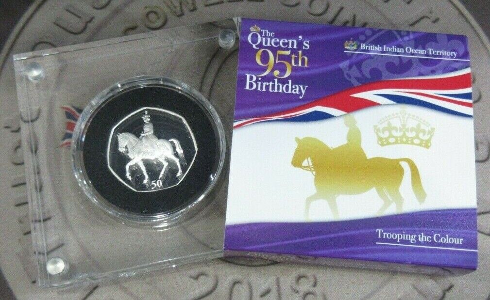 Trooping The Colour 2021 Queen's 95th Birthday Silver Proof 50p Coin BIOT + COA