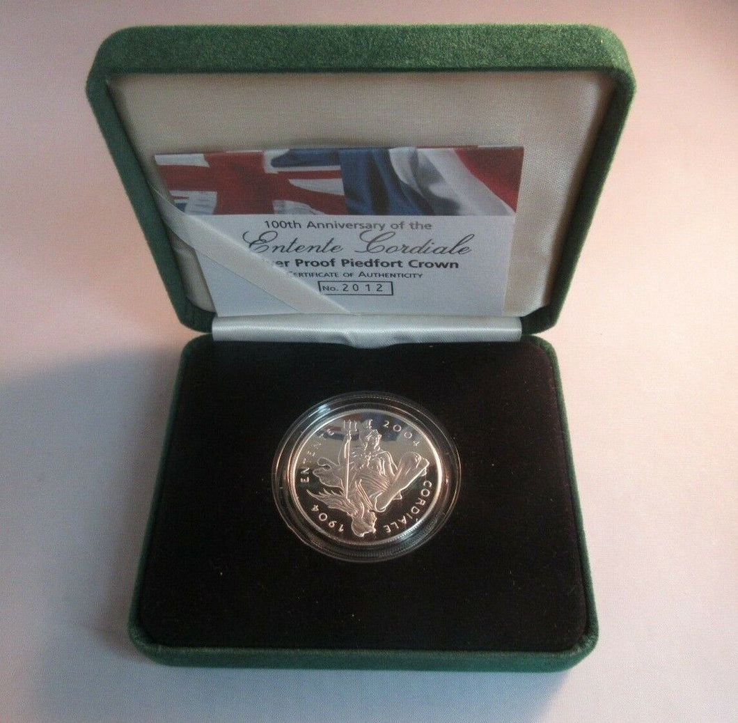 Entente Cordiale 2004 UK Royal Mint Piedfort Silver Proof £5 Coin Boxed + COA