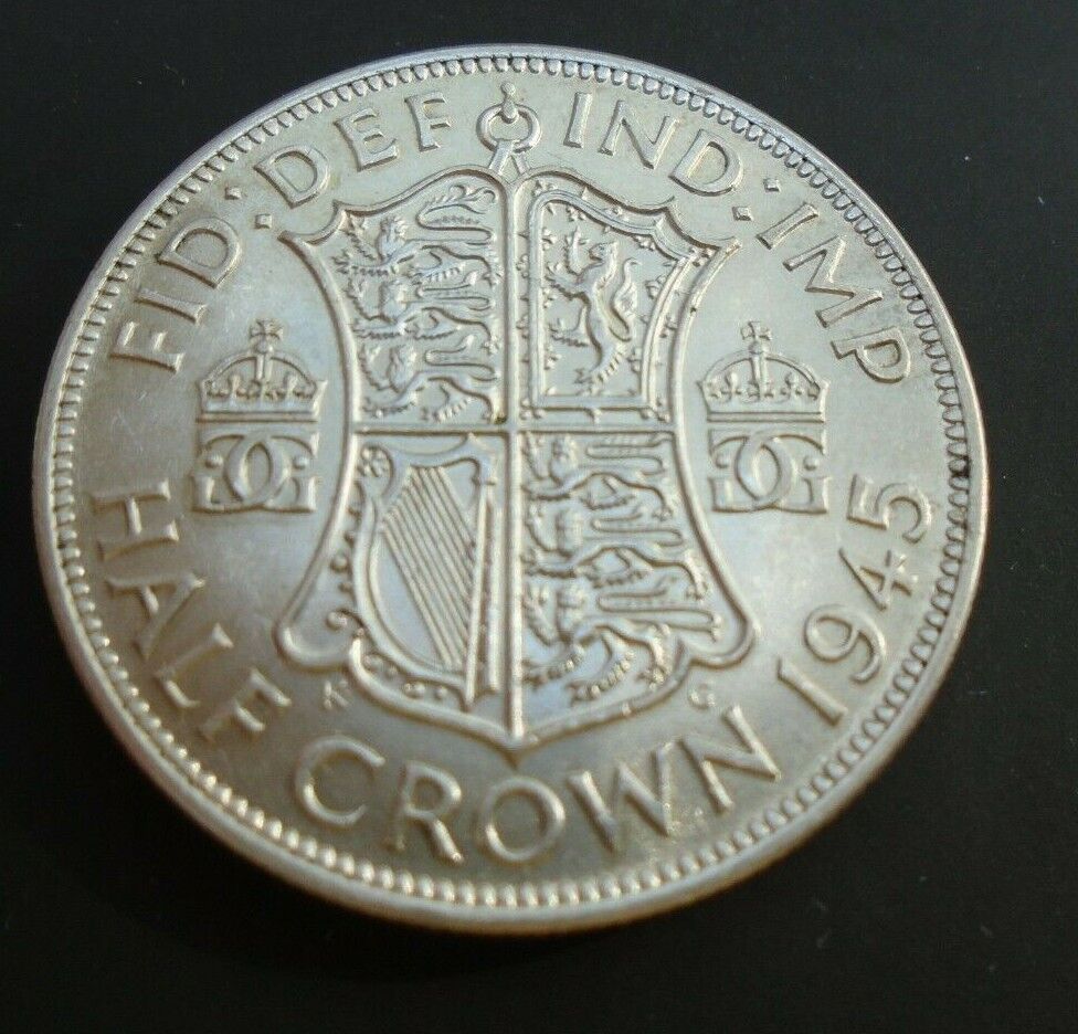 1945 KING GEORGE VI BARE HEAD 1 SILVER HALF CROWN ref SPINK 4080 A50