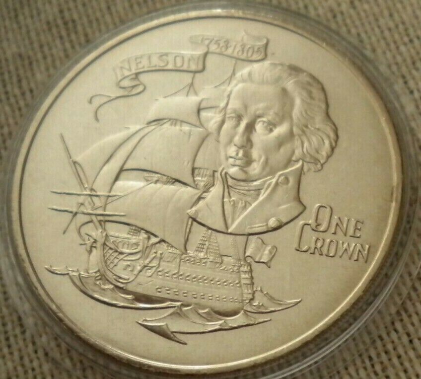 1980 ELIZABETH II NELSON GIBRALTAR ONE CROWN COIN PRESENTED IN CLEAR CAPSULE