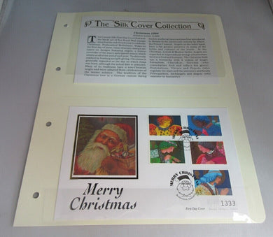 1998 CHRISTMAS 1998 SILK FIRST DAY COVER COLLECTION INFO CARD & ALBUM SHEET