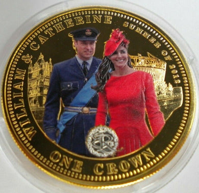 2013 WILLIAM & CATHERINE SUMMER OF 2012 GOLD & PLATINUM PLATED 1 CROWN COIN
