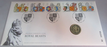 Load image into Gallery viewer, 1998 ROYAL BEASTS £1 ONE POUND COIN COVER WITH ROYAL MAIL STAMPS, POSTMARKS PNC
