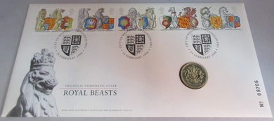 1998 ROYAL BEASTS £1 ONE POUND COIN COVER WITH ROYAL MAIL STAMPS, POSTMARKS PNC