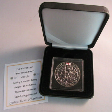 2003 £5 THE HISTORY OF THE ROYAL NAVY JERSEY BUNC FIVE POUND COIN BOX & COA