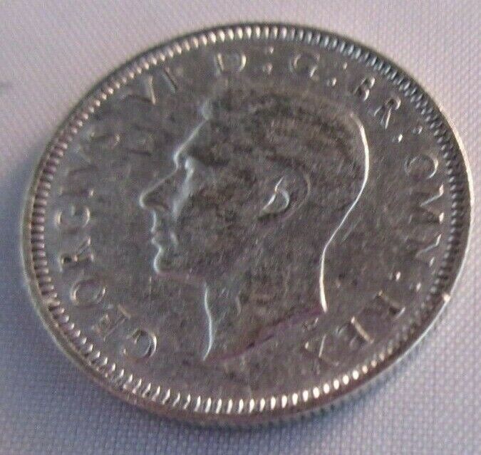 1940 KING GEORGE VI BARE HEAD .500 SILVER aUNC ONE SHILLING COIN & CLEAR FLIP E1