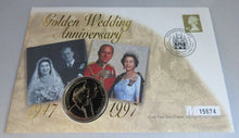 Load image into Gallery viewer, 1947-1997 GOLDEN WEDDING ANNIVERSARY, £5 CROWN COIN FIRST DAY COVER PNC
