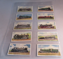 Load image into Gallery viewer, WILLS CIGARETTE CARDS RAILWAY ENGINES COMPLETE SET OF 50 IN CLEAR PLASTIC PAGES
