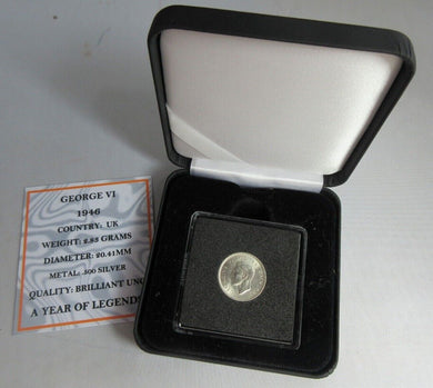 1946 KING GEORGE VI BARE HEAD .500 SILVER BUNC 6d SIXPENCE COIN CAPSULE & BOX